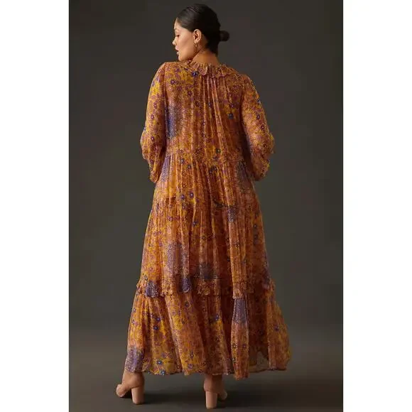 Anthropologie The Marais Printed Chiffon Maxi Dress Ruffle Tiered Plus Size 2X - Picture 3 of 10